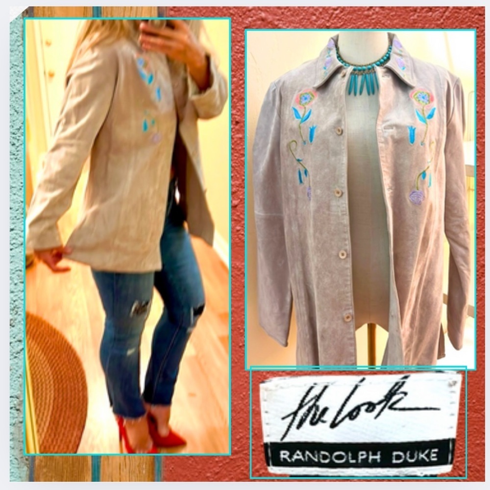 VTG Randolph Duke Genuine Suede Embroidered Western Jacket Leather Coat SIZE 12 - Picture 8 of 15
